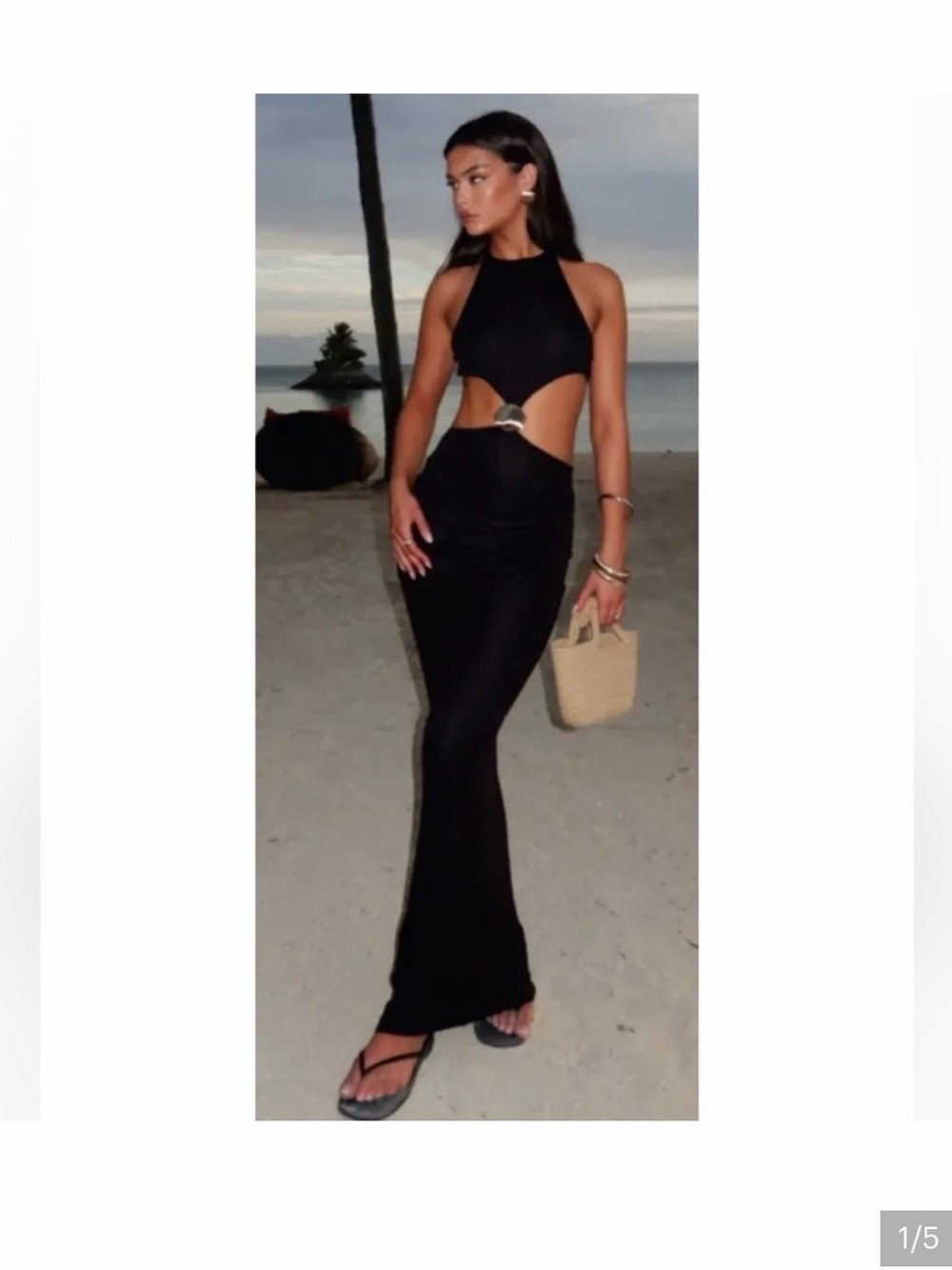 White Fox Boutique Black Cutout Halter Maxi with Ring Detail